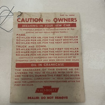 Vintage Chevrolet Caution To Owners Dealer Do Not Remove Brochure 