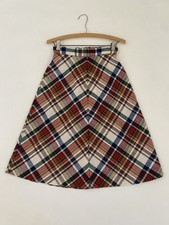 Vintage Wool XS S Brown Blue Plaid Skirt Classic Business Casual Secretary Green