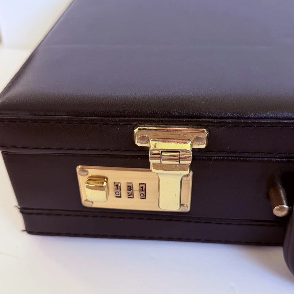 Maletín rígido vintage doble combo cerradura cuero sintético negro 17x12x4 bueno Foto 3 de 4