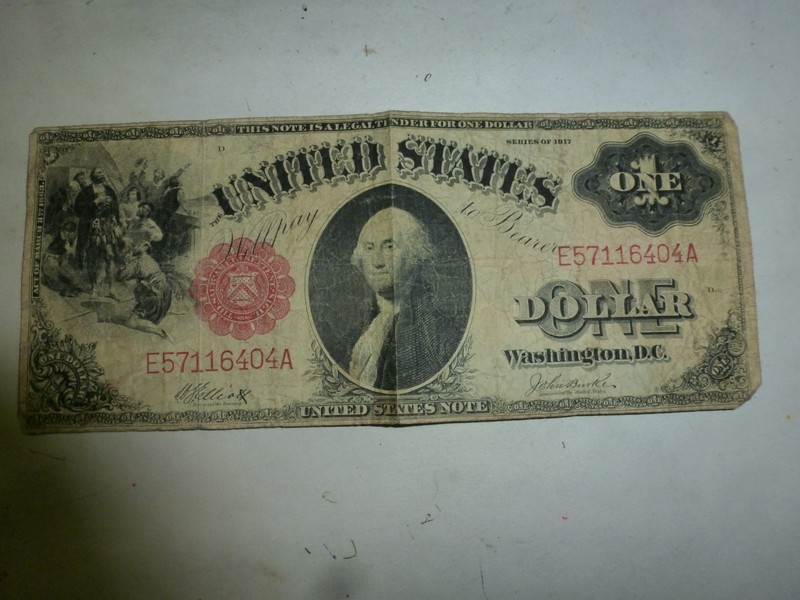 1917 One Dollar United States Note $1 Large Size RED SEAL "SAWHORSE"-Circulated