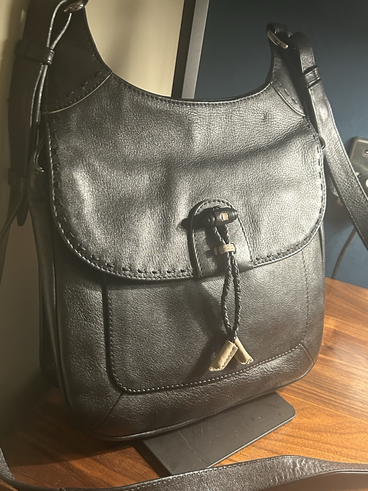 Radley London Oakham Small Black Leather Cross Body Flap Bag with Toggles. VGC image 3