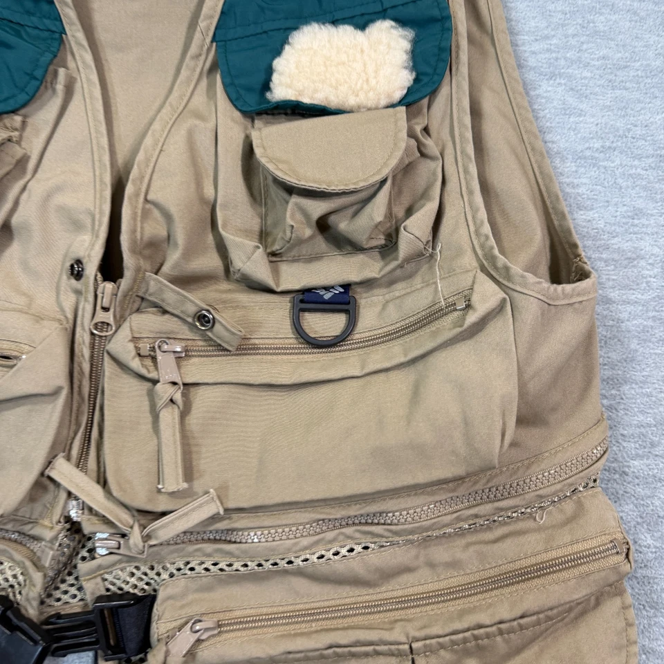 Columbia Chaleco Hombres Caqui Verde Multi Bolsillo Pesca Exterior Utilidad Equipo 22x20 Foto 2 de 4