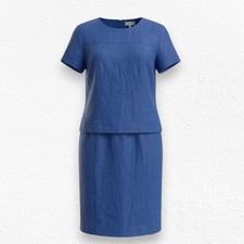 80s Vintage Blue Silk Linen Talbots Classic Peplum Knee Length Dress Size 2P