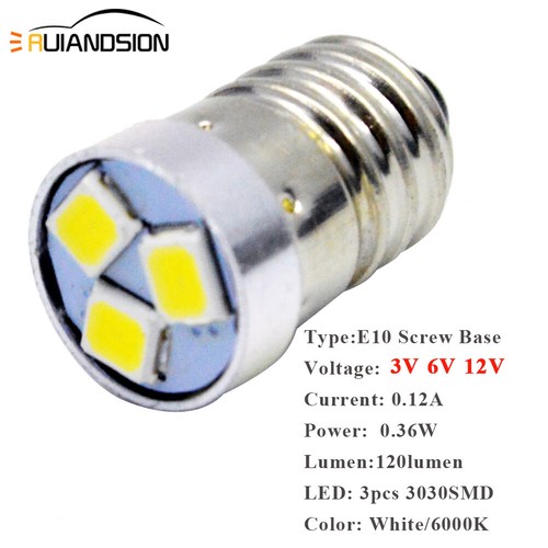 Bombilla de la lámpara LED 3V 6V 12V blanco blanco cálido E10 1447 tornillo para linterna de antorcha del coche - Imagen 2 de 8