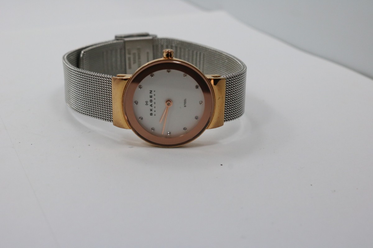 Ladies Skagen Rose Gold Silver Stainless Steel Mesh Bracelet 