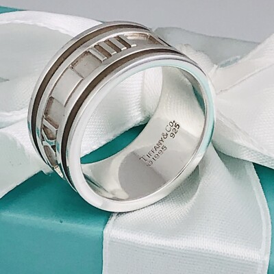 Size 5.5 Tiffany & Co Silver Atlas Ring Unisex Wide Band Roman