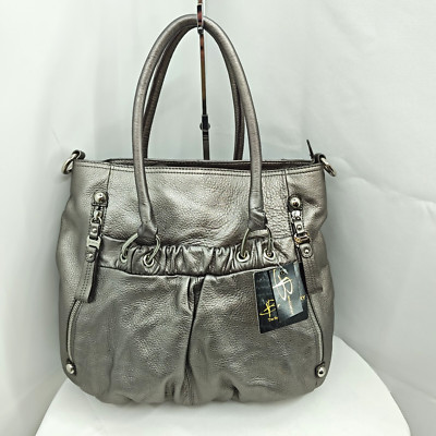 B Makowsky Pewter Natasha II Tote Double Handle Leather Large