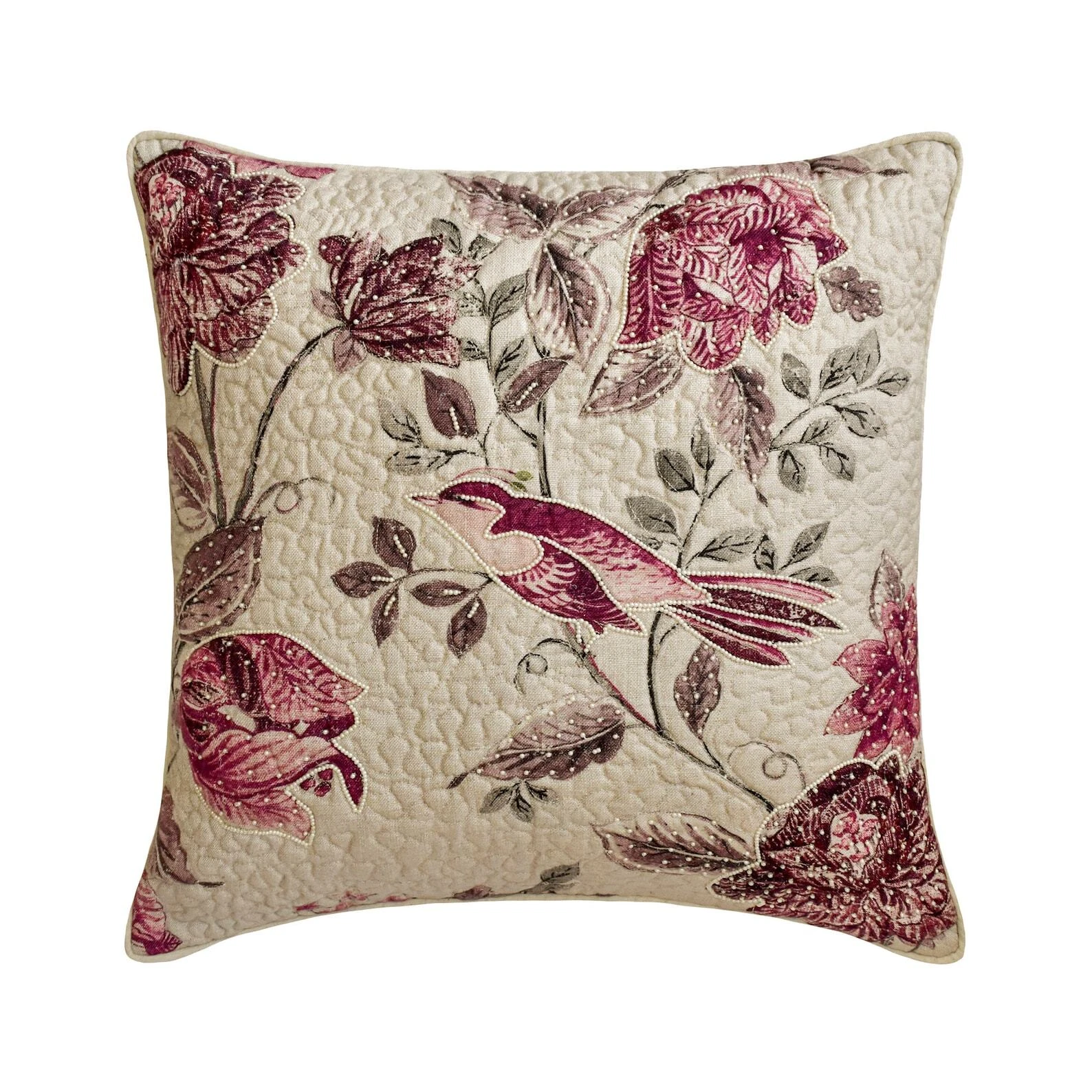 Decorative Cushion Cover Pink 16"x16", Bed Decor Cotton Floral - Eileen