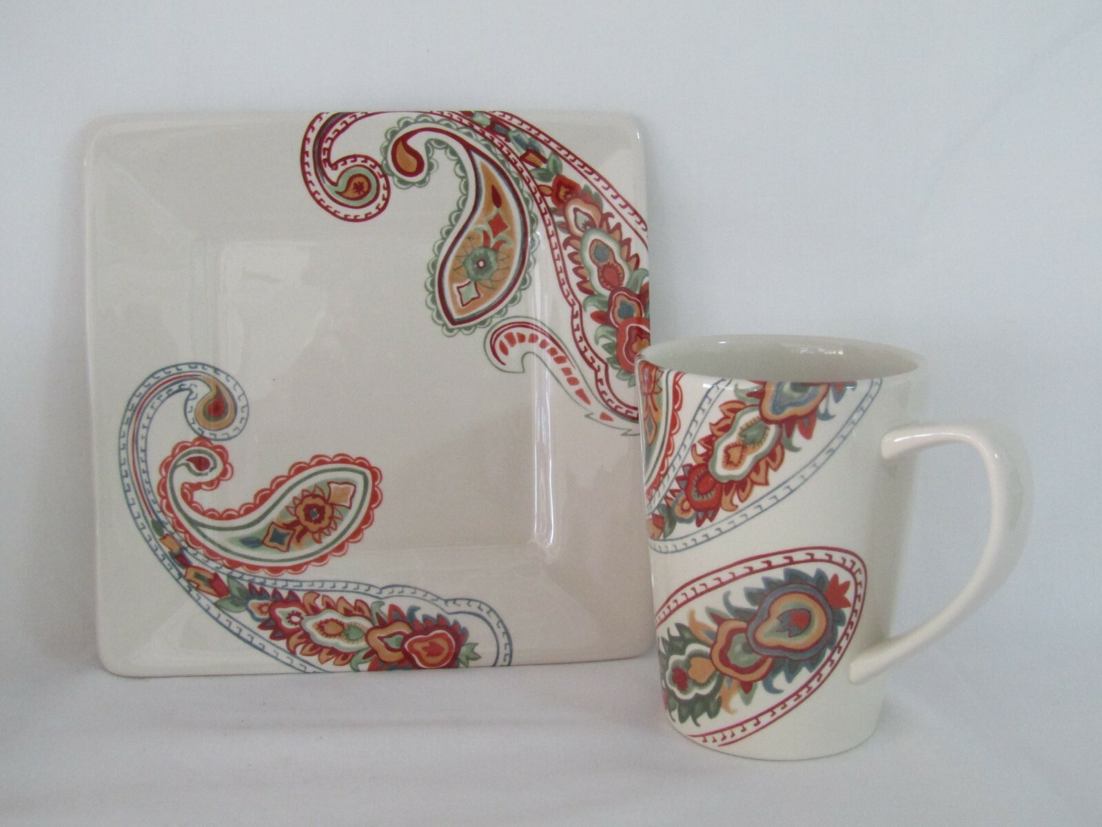 Tabletops Gallery Multi Paisley Mug Cup and 8" Square Dessert Plate 2