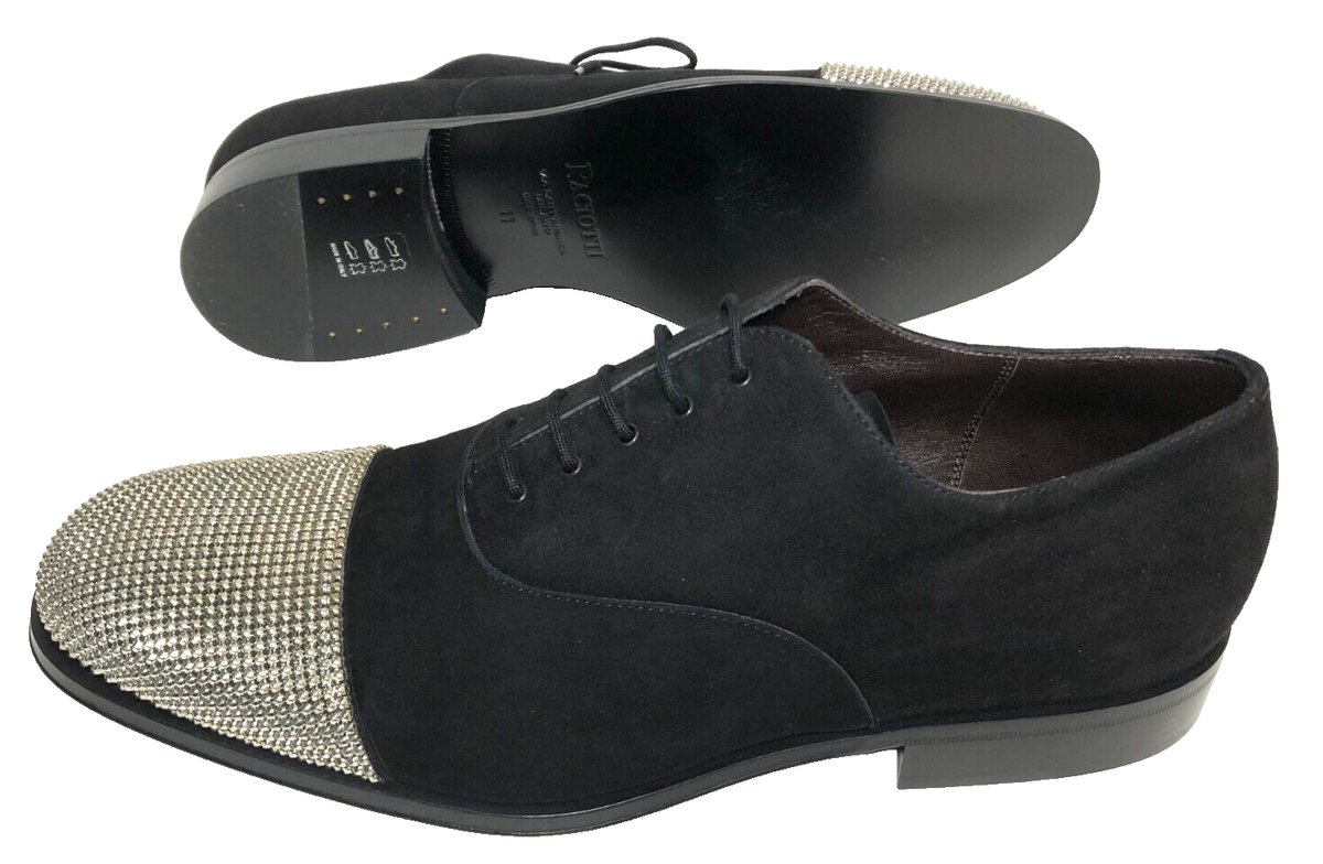 NEW CESARE PACIOTTI BLACK/SILVER SUEDE FORMAL LACE-UP OXFORD 