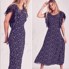 Black LoveShackFancy Floral Silk Georgette Midi Dress sz 6