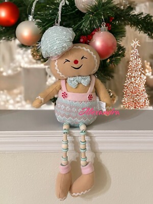 Mrs. Claus Bakery Gingerbread Boy Pastel Pink Blue Chef Christmas Shelf Sitter