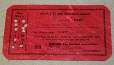 Vintage Salmonbellies 1950's Inter City Box Lacrosse Pass Signed by Bobby Baun!