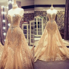 Customise Beading Mermaid Wedding Dresses Floor Length Lace Women's Ball Gowns
