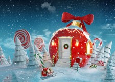 7x5ft Fairy Christmas Ball House Backdrop Candy Canes Background Studio Props