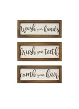 Framed Printed Linen Bathroom Rules Wall Sign Set Of 3 12.25" x 4.75"