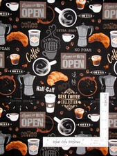 Coffee Shop Croissant Coffee Bean Black Cotton Fabric Windham By The Yard