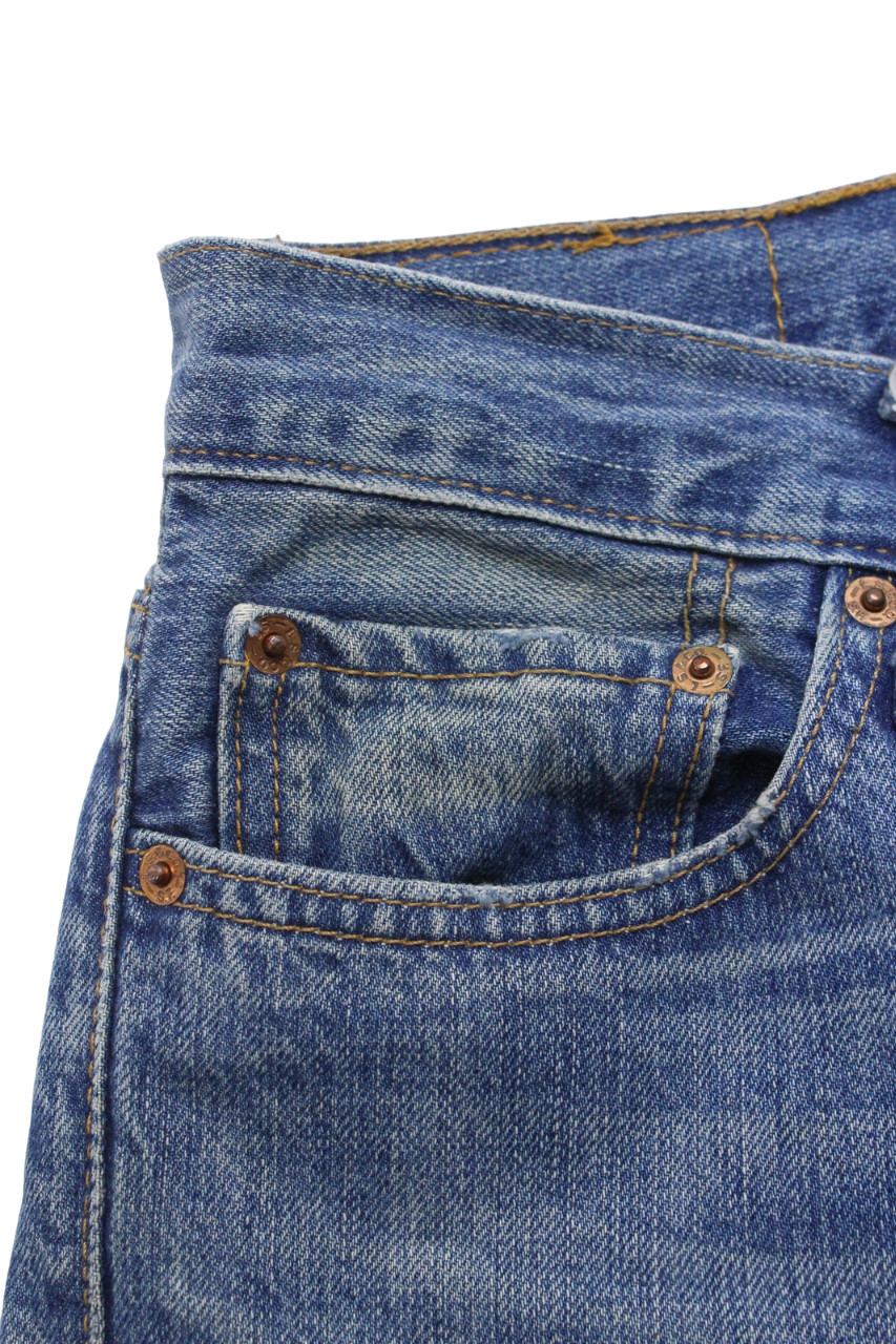 Levi's 501 Jeans Mens W27 L30 Button Fly Straight Fit Blue Whiskers Denim thumbnail 7