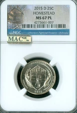 2015 D HOMESTEAD QUARTER NGC MS67 PL MAC SPOTLESS    *