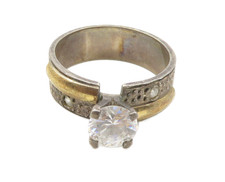 925 Silver  14K GOLD Vintage Cubic Zirconia Solitaire Ring Sz 8 RG18214