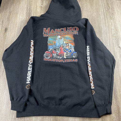 Harley Davidson 3XL Sudadera con Capucha Negra Pinup Niña Manga Estampado Mancuso Texas Pullover - Imagen 22 de 24