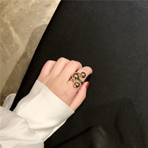 Exaggerated Metal Ball Rings - Hip Hop Gold Silver Color Open Ring Charm Jewelry - Picture 15 of 26