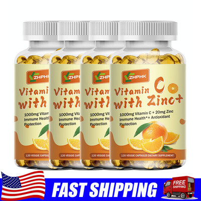 Vitamin C & Zinc Complex 1000mg - Immune Support,Skin Health - 120 Vegan Softgel