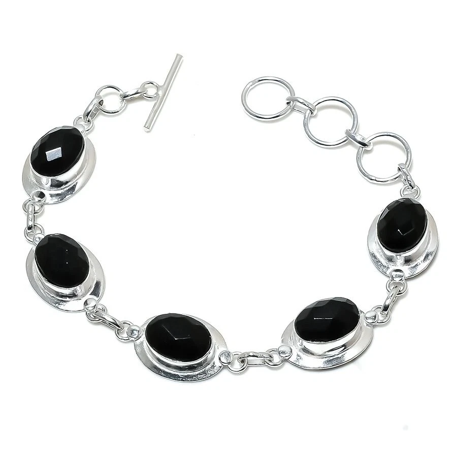 VALENTINO Bracciale in argento sterling 925 fatto a mano con pietre preziose spinello nero misura 7 8''