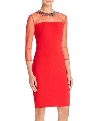 CARMEN MARC VALVO ~ Red Necklace Illusion Yoke Sheath Party Dress 2 NEW $288