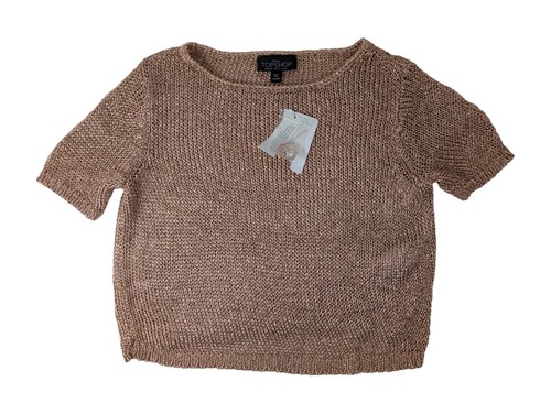 Topshop Mesh Cropped Top, Rosegold Pullover Kurzarm Gr. UK 4