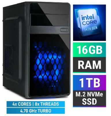 Office/Multimedia PC System, Intel Core i3-14100, 16GB DDR4 RAM, 1TB M.2 SSD