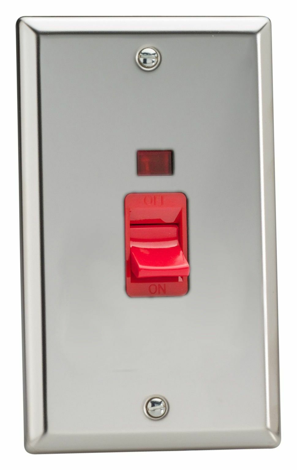Varilight XC45N Mirror Chrome 45A Cooker Switch Vertical Twin Plate + Neon