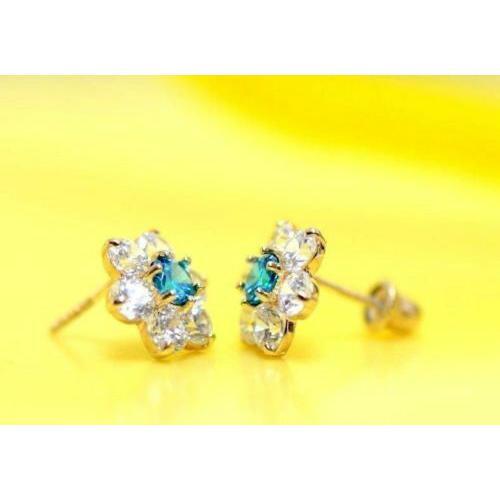 14k Yellow Gold Flower CZ Stud Earrings - Afbeelding 19 van 24