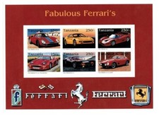 Tanzania 1996 - Ferraris - Classic Cars - Sheet of 6 Stamps - Scott #1497 - MNH