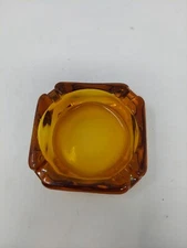 Vintage Ashtray Amber Glass 4 Rests Small Side Table Night Stand Piece