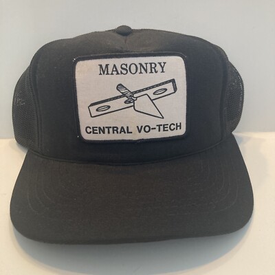 Vintage Central Vo-Tech Masonry Patch Black Mesh Trucker Hat Snapback Young An