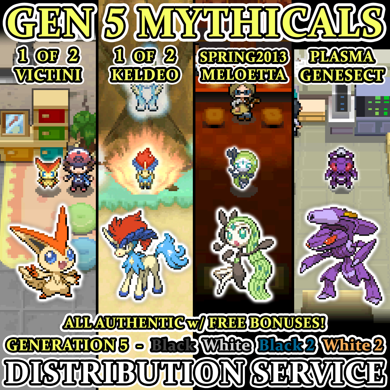 ✨ ALL 4 SHINY 6IV Meloetta Genesect Keldeo Victini ✨ Pokemon