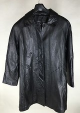 Izzi Leather Full Length Coat Button Up Size Large Black Size Large