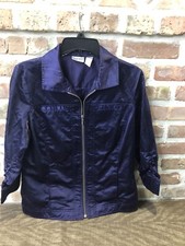 Chico's Women's Purple Ruched Sleeve Open Front Zip Blazer /Jacket Size: 1