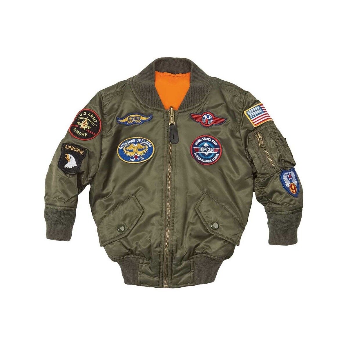 Alpha Industries Kids MA-1 Flight Jacket With Patches Sage Alpha Industries Kids MA-1 Flight Jacket With Patches Sage