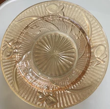 Vtg Gold Jeanette glass butter dish "Iris and Herringbone" pattern no lid