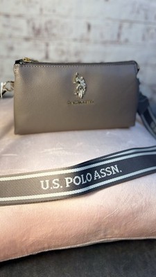U.S. POLO ASSN. Taupe Pebbled Crossbody Bag Logo Accents Adjustable Strap