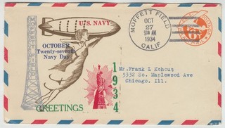 UNITED STATES 1934 AIRSHIP illustrated NAVY DAY greeting cover MOFFETT FIELD cd