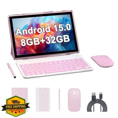 RUIQIAI Android 15 Tablet 10 Inch, 2-in-1 w/ Keyboard, Pink | eBay