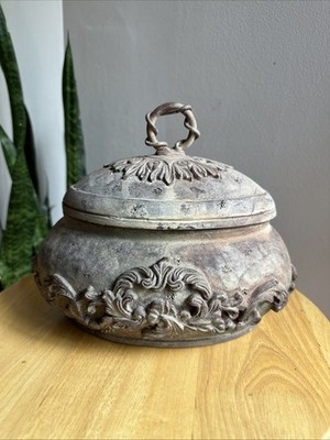 Antique Look Resin Urn Lidded Container Made In Philippines 
