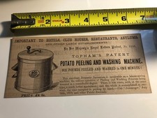 1870's Vintage Print Ad TOPHAM'S PATENT Potato Peeling And Washing Machine SV1.