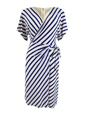 Lauren Ralph Lauren Women's Chevron Jersey Wrap Dress (0, Cream/Blue)