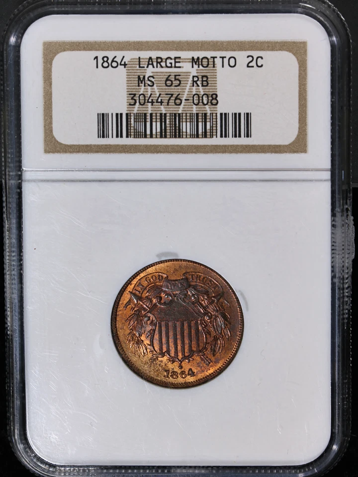1864 Two (2) Cent Piece Large Motto NGC MS65 RB Superb Eye Appeal Strong Strike - Image 3 of 4