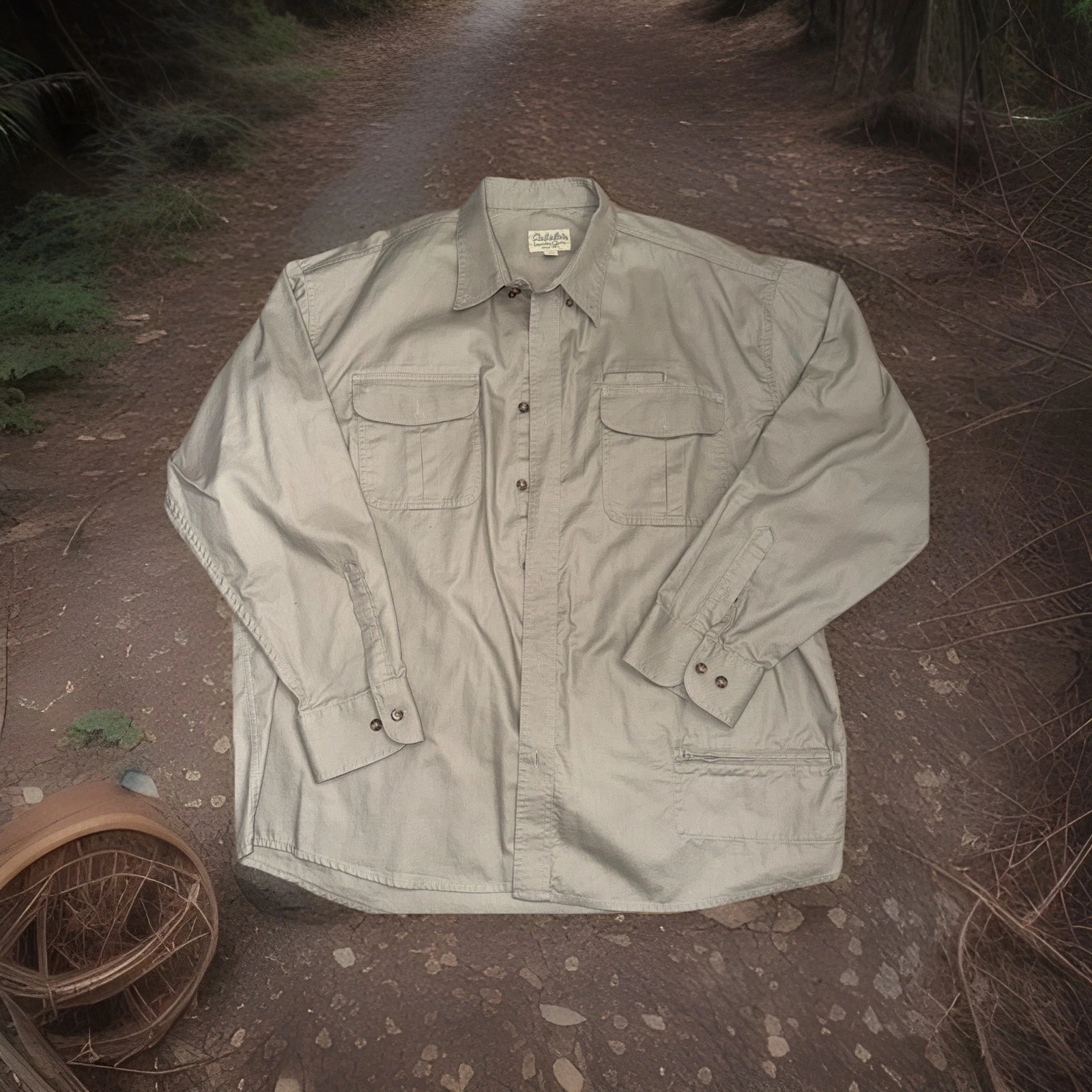 Cabelas Long Sleeve Button Down Shirt large Regular 2XL Hunting Safari Fishing