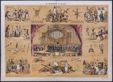 1880 - Les instruments de musique - Lithographie ancienne scolaire - Orchestre